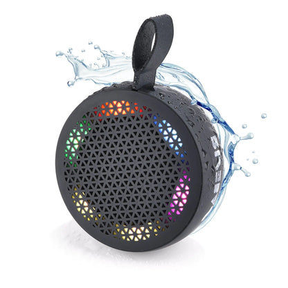 R.E.D. Shopping Bluetooth speaker in black with control buttons and speaker grille, portable electronic audio device