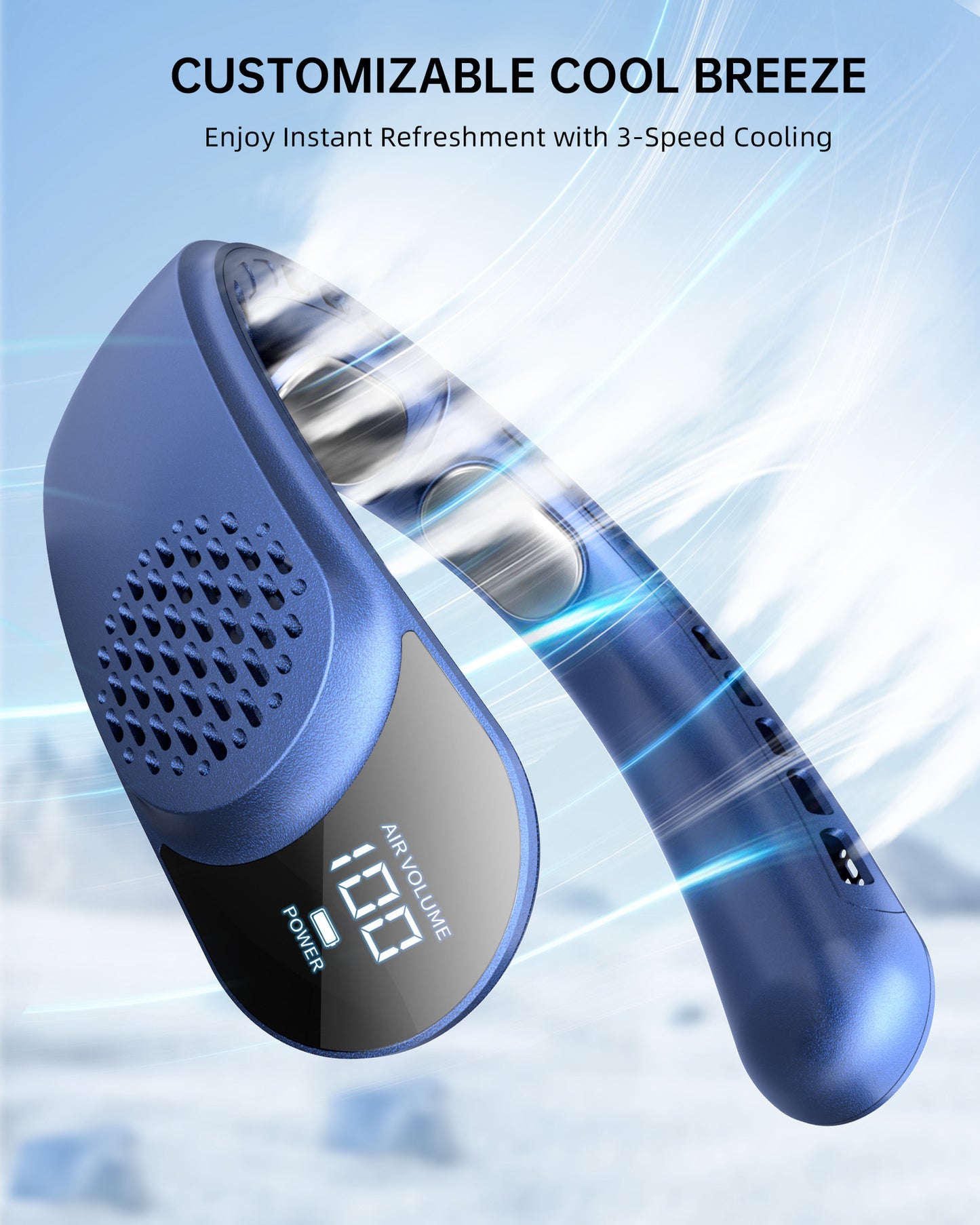Leafless Portable Neck Fan 4000mAh — 3-Speed, Digital Display, Super Strong Wind, Fast Cooling