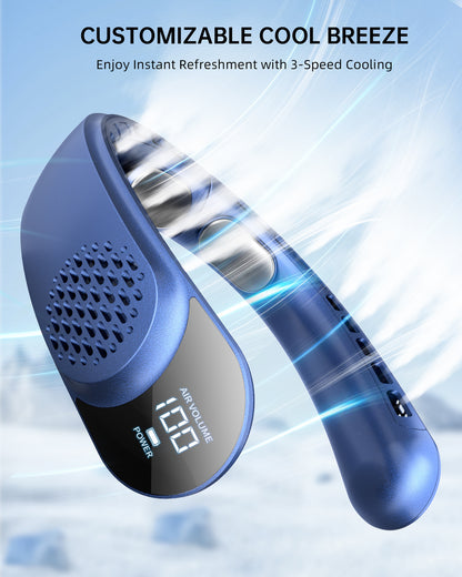 Leafless Portable Neck Fan 4000mAh — 3-Speed, Digital Display, Super Strong Wind, Fast Cooling