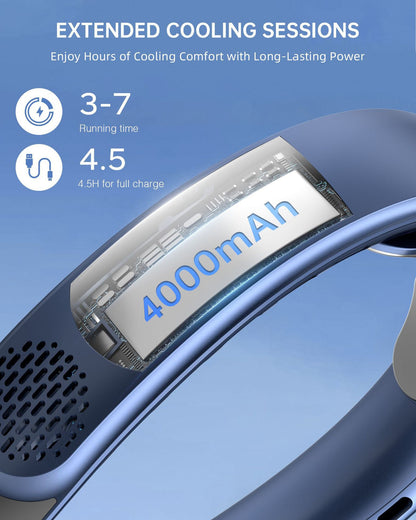 Leafless Portable Neck Fan 4000mAh — 3-Speed, Digital Display, Super Strong Wind, Fast Cooling