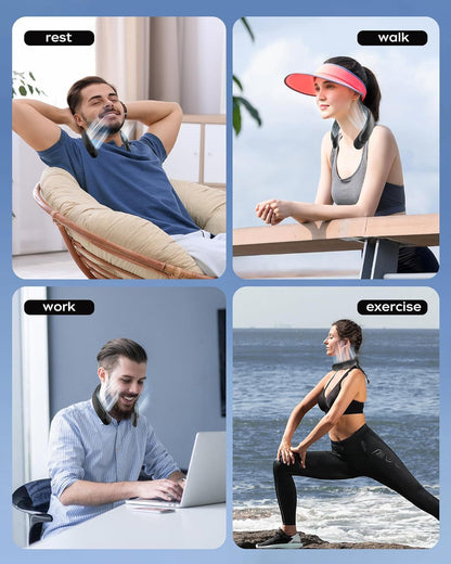 Leafless Portable Neck Fan 4000mAh — 3-Speed, Digital Display, Super Strong Wind, Fast Cooling