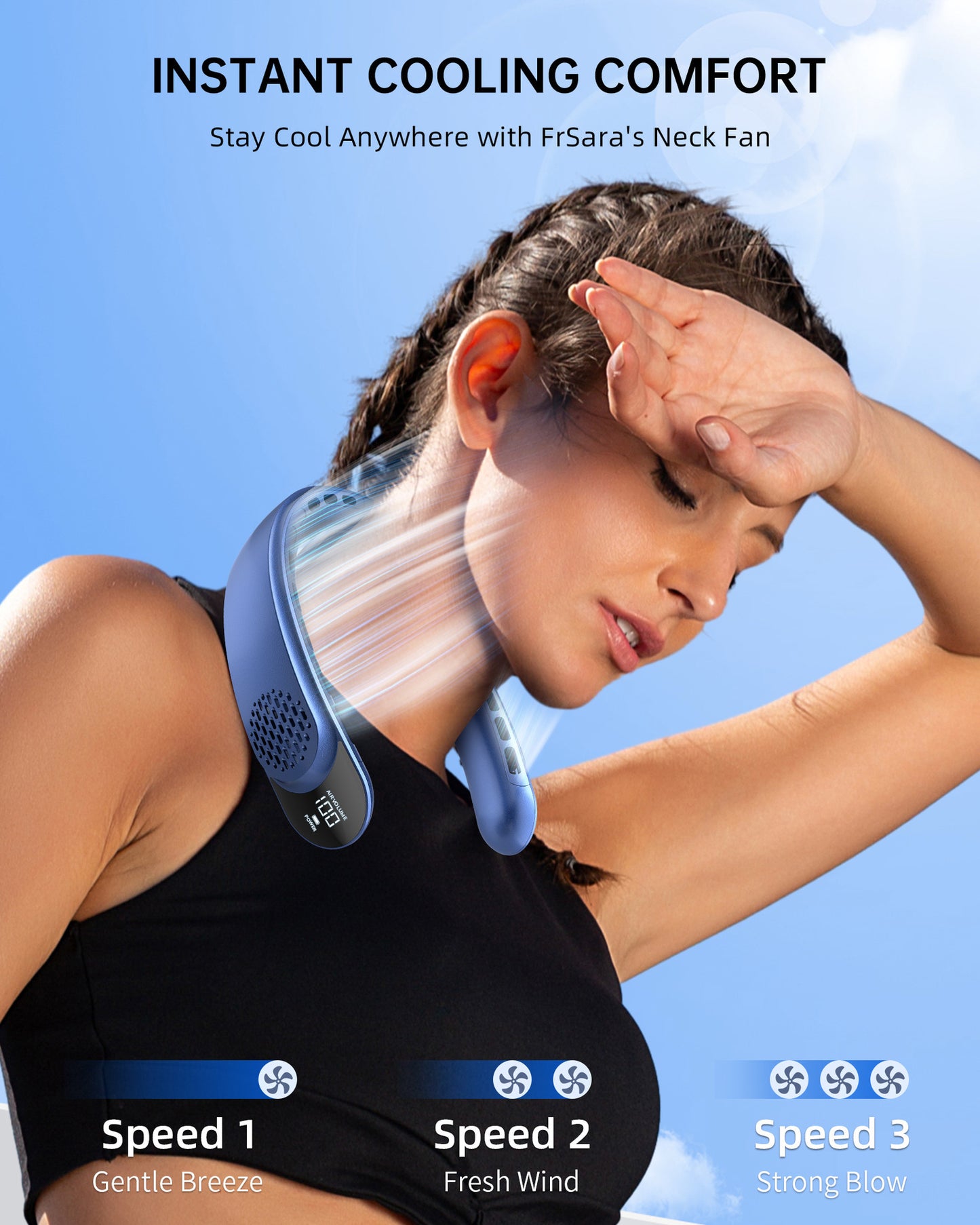 Leafless Portable Neck Fan 4000mAh — 3-Speed, Digital Display, Super Strong Wind, Fast Cooling