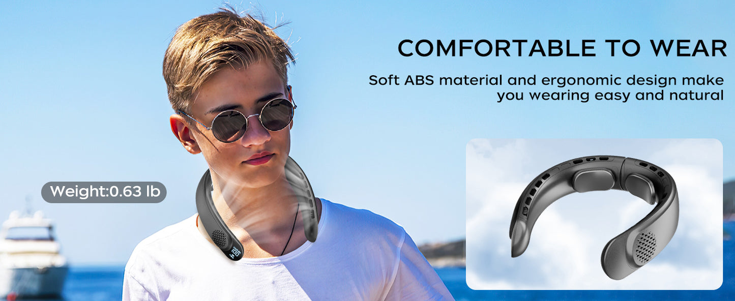 Leafless Portable Neck Fan 4000mAh — 3-Speed, Digital Display, Super Strong Wind, Fast Cooling