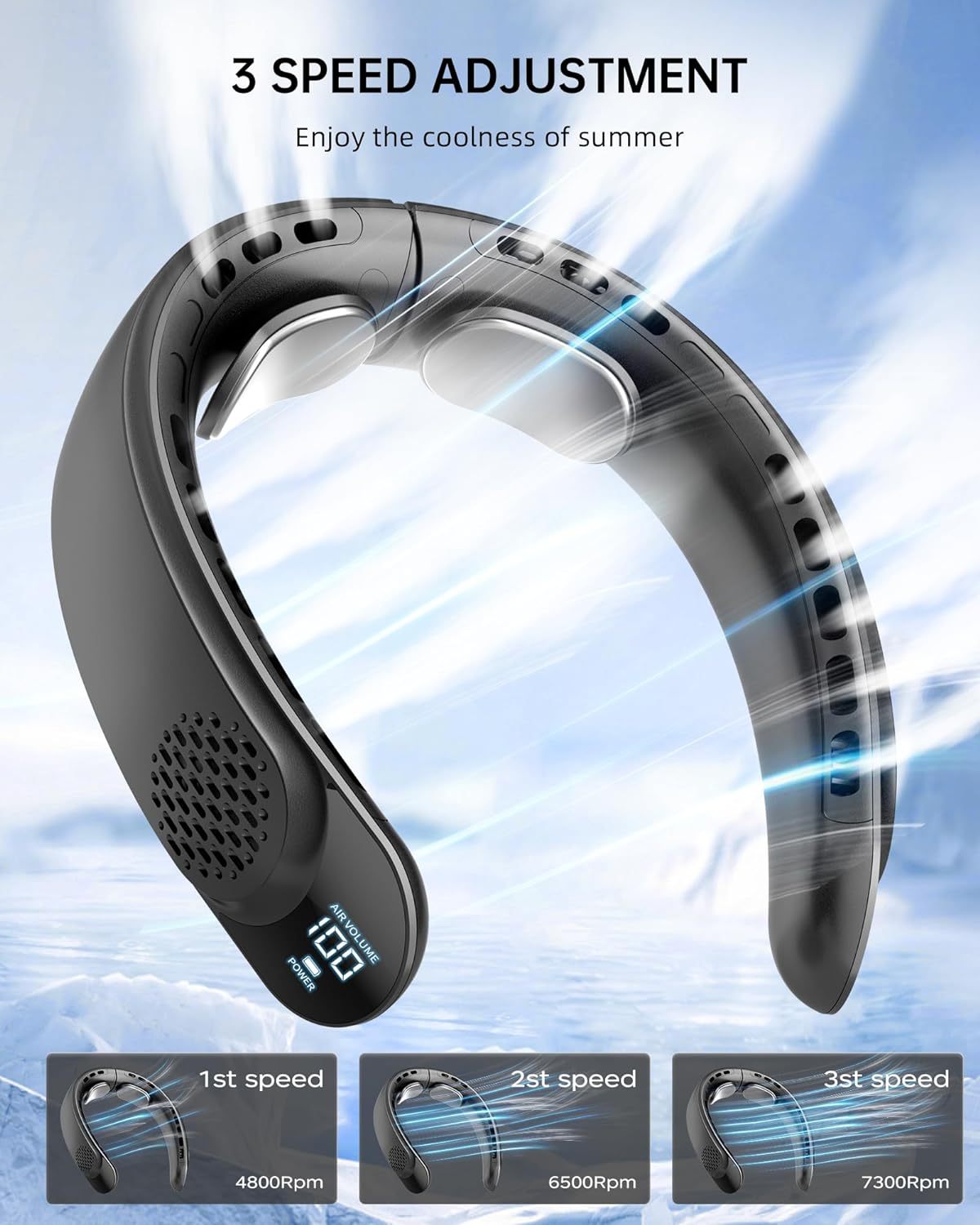 Leafless Portable Neck Fan 4000mAh — 3-Speed, Digital Display, Super Strong Wind, Fast Cooling