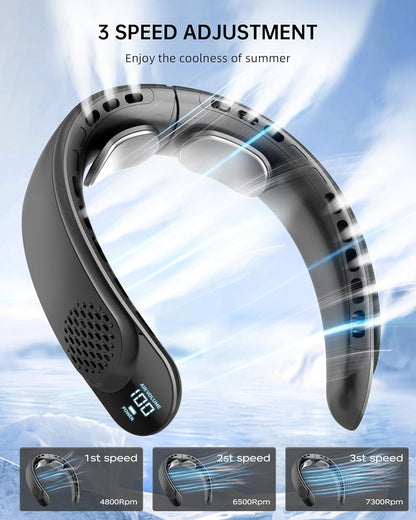 Leafless Portable Neck Fan 4000mAh — 3-Speed, Digital Display, Super Strong Wind, Fast Cooling