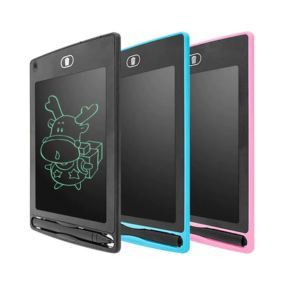 Red Shopping kids' writing tablet with colorful stylus and digital screen, designed for children's electronic learning and drawing activities.