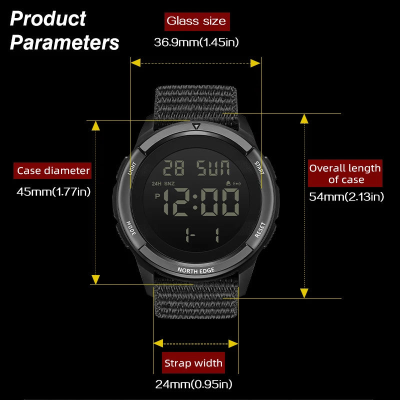 NORTH EDGE TERRAX Men's Digital Sport Watch – 50M Waterproof, Stopwatch, Countdown, Outdoor