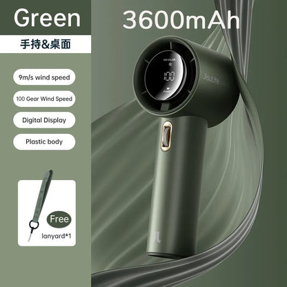 JISULIFE Mini Portable Hand Fan – 100 Wind Speeds, LED Display, 3600/5000mAh, Brushless Motor