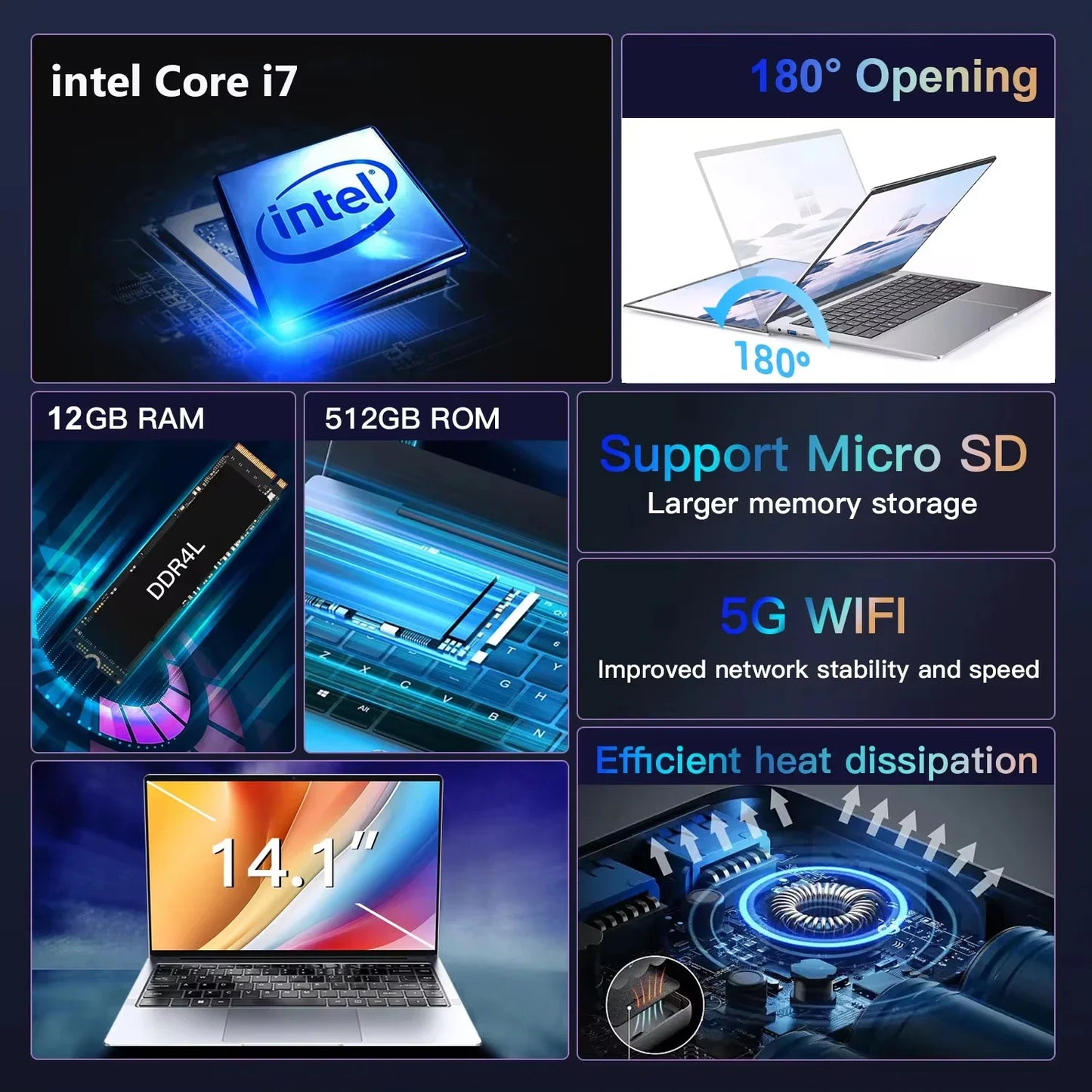 14.1" Laptop | Intel Core i7-9850H or Atom A3950 | 12GB RAM | Up to 2TB SSD | Win 11 | Office Study
