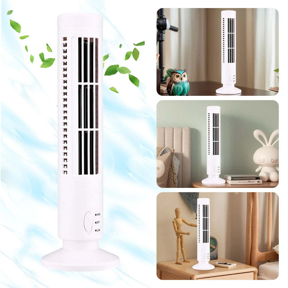 LED Bladeless Tower Fan — 90° Oscillating, USB Powered, Quiet, Desk Fan with Light, Home & Office