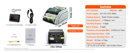 SucceBuy Money Counter 1000pcs/min – UV & MG Fake Banknote Detector, Euro