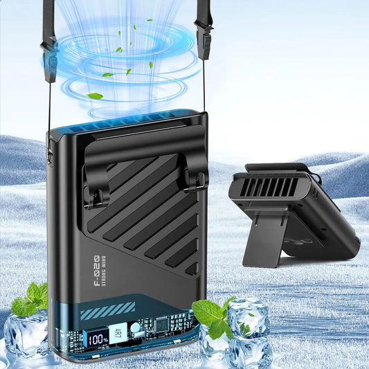 Portable Waist Fan with Belt Clip – Leafless Neck Hanging Fan, 5-Speed, USB, for Outdoor & Office