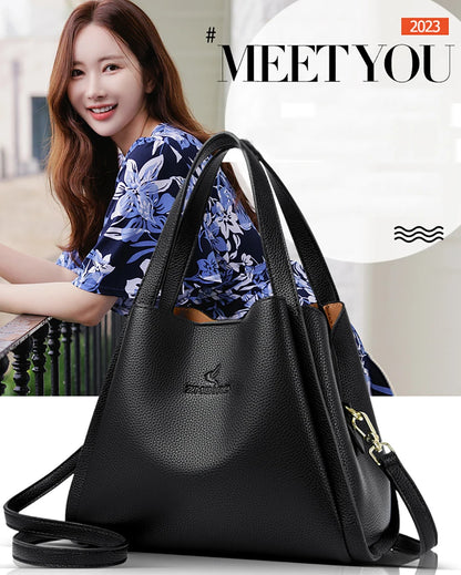 Soft PU Leather Tote Bag - Large Capacity Women's Shoulder Handbag