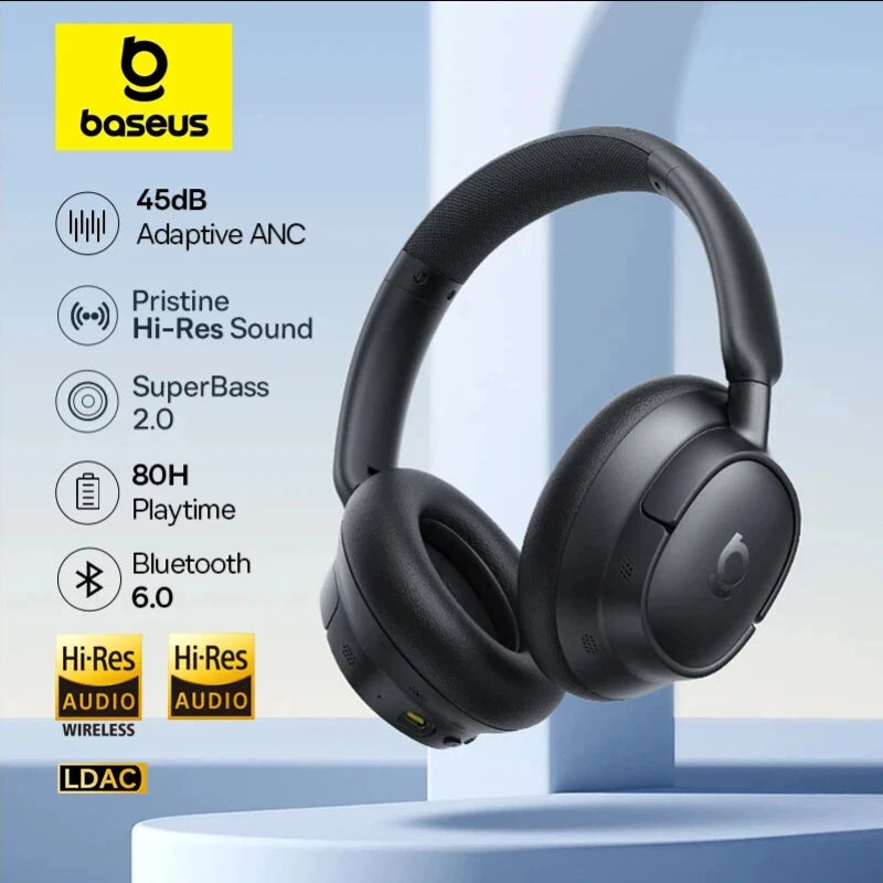 Baseus EH10 NC ANC Wireless Headphones – 45dB Hybrid Noise Cancelling, LDAC, Bluetooth 6.0, 80Hrs