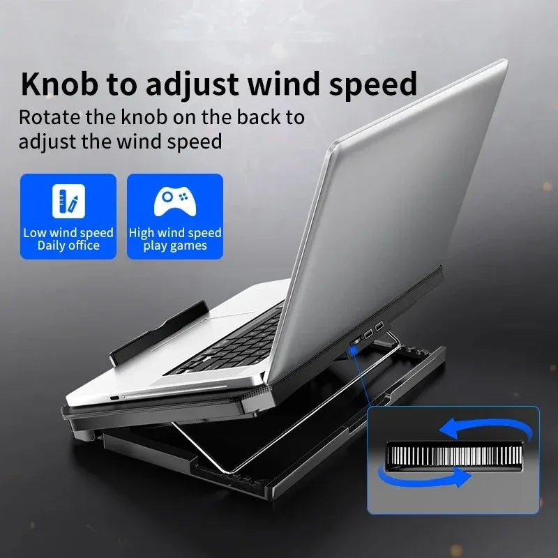 Red Shopping Q100 17-inch gaming laptop cooling pad with LED screen, dual USB ports, and 2600 RPM fan for cooling and stability.