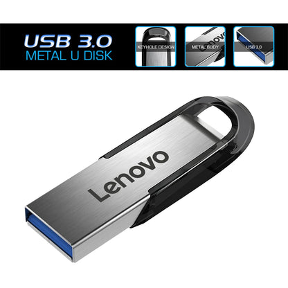 Lenovo High Speed USB 3.0 flash drive with waterproof metal casing, 2TB capacity, designed for fast data transfer and durability.