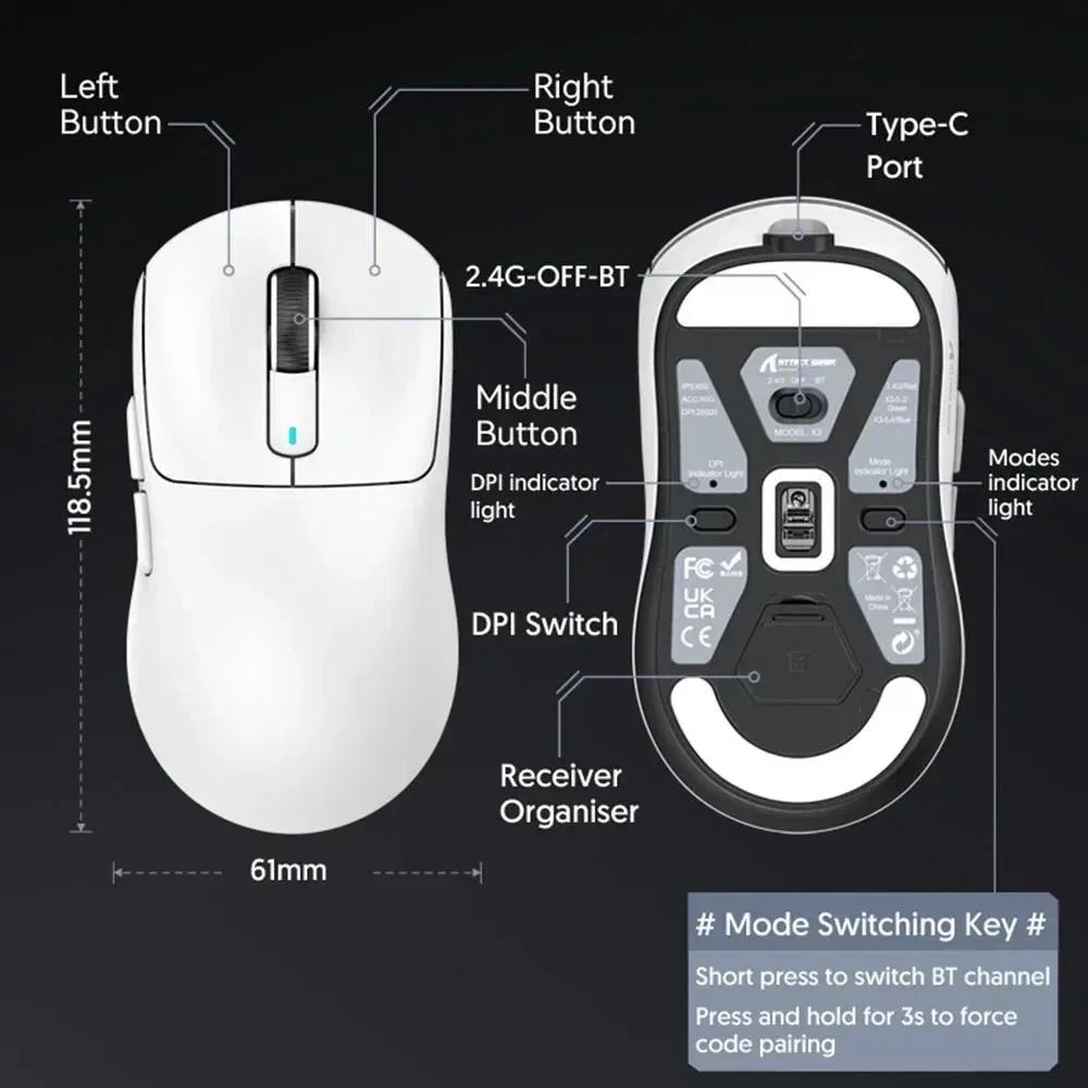 ATTACK SHARK X3 / X3 Pro Wireless Gaming Mouse – 26K DPI, 8K Hz, Tri-Mode, Ultra-Light