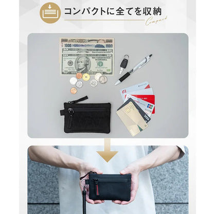 RFID Nylon Mini Wallet with Zipper & D-Ring Clip