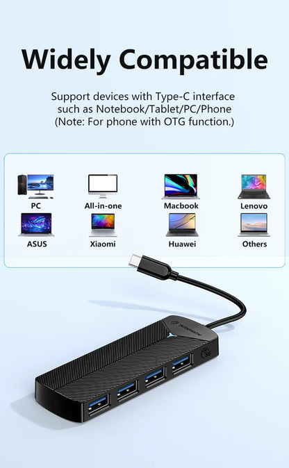Yottamaster 4-in-1 USB 3.0 Hub | 5Gbps | Ultra-Slim OTG Adapter | USB-A & Type-C | For PC & Mac