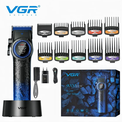 VGR V-001 Professional Hair Clipper – 9000RPM, 21-Speed, DLC Blades, 300min, USB