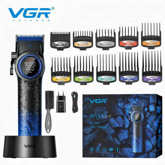 VGR V-001 Professional Hair Clipper – 9000RPM, 21-Speed, DLC Blades, 300min, USB