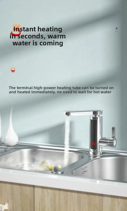 Tankless electric water heater for kitchen faucet by R.E.D. Shopping, 220V instant hot water tap with digital display, compact design.
