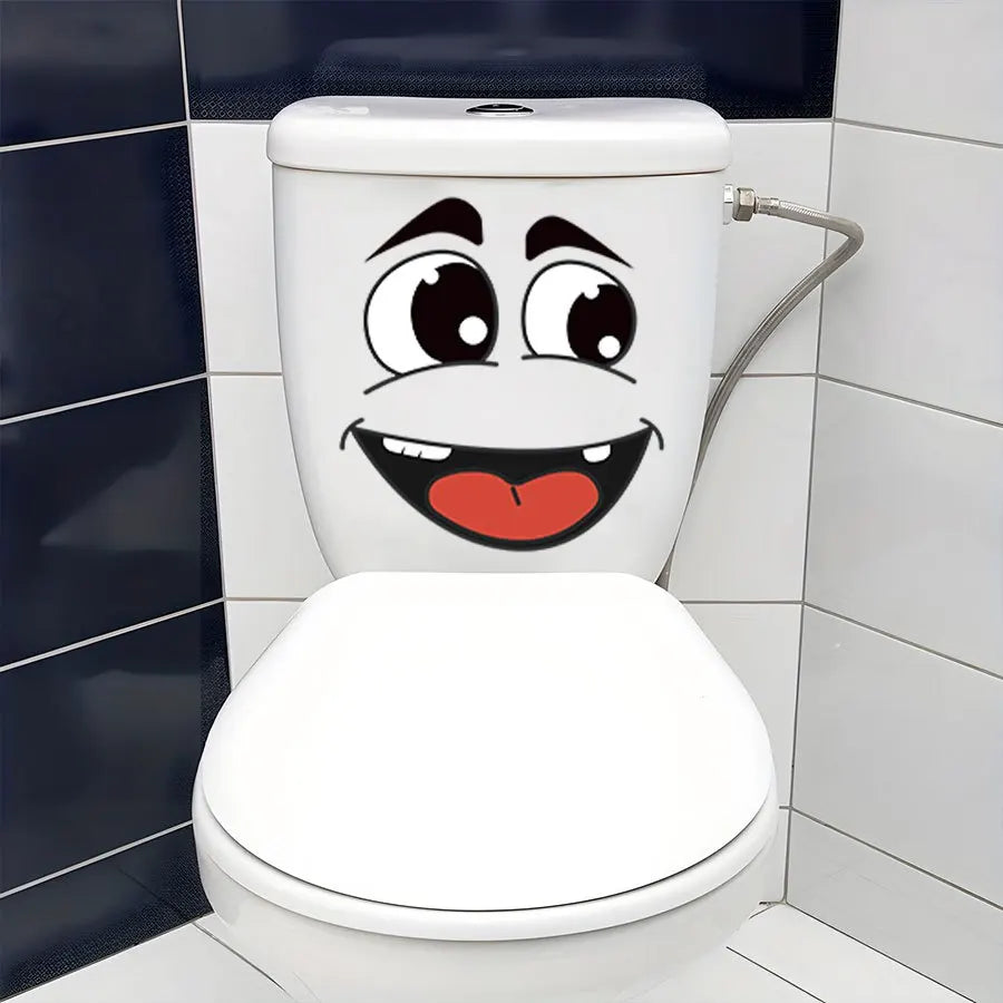 Cartoon Face Stickers 4-Sheet Set | Fun Home Decor for Trash Cans & Toilet
