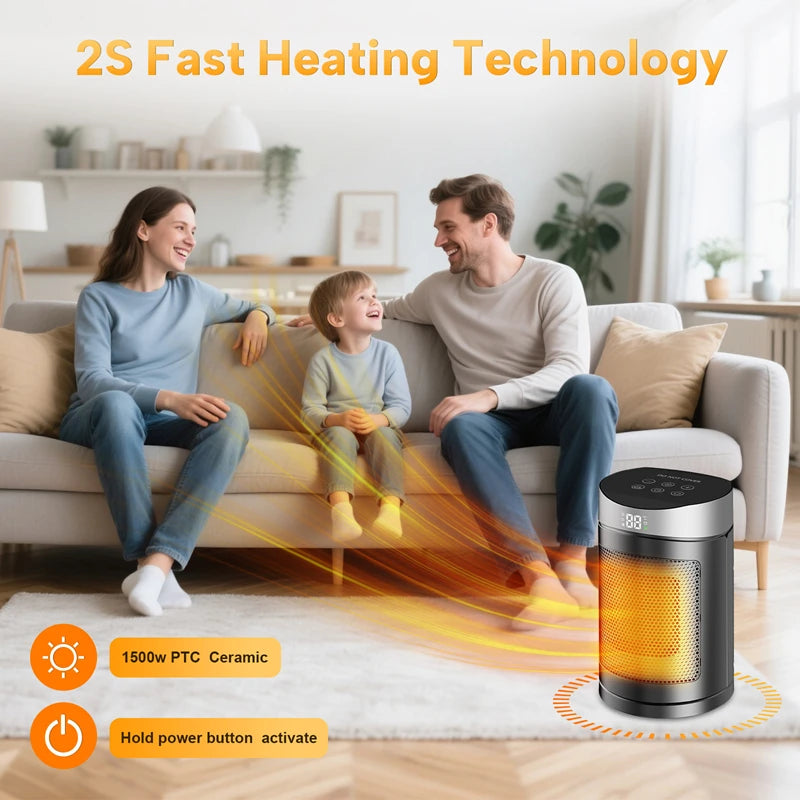 Electric Space Heater 1500W – Energy Saving Hot Air Heater with Remote Control & Timer