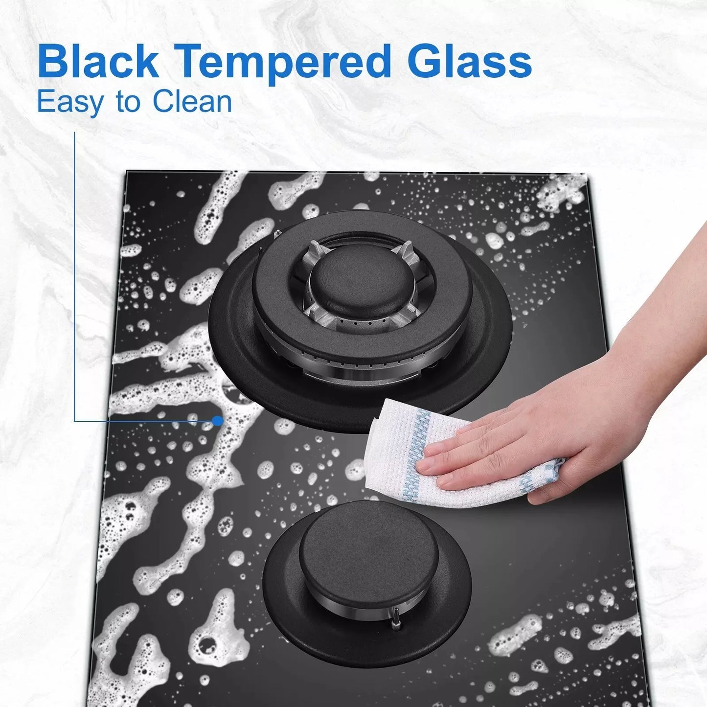 TopStrong 2-Burner Built-In Gas Hob 30cm – Tempered Glass, NG/LPG Dual Fuel (UKGCT-B02)