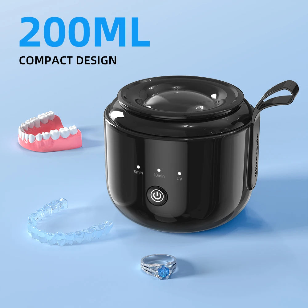 KUNPHY Dental Pod Ultrasonic Retainer Cleaner 200ml – UV Sterilization, 3 Modes for Aligners & Night Guards