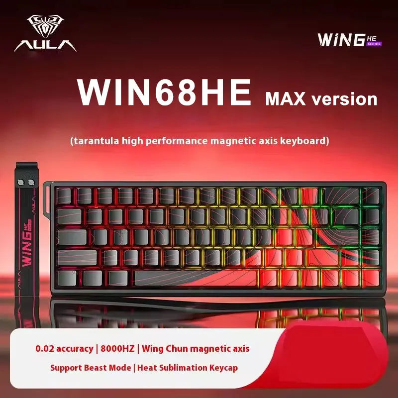 Aula Win68 HE Magnetic Switch Mini RGB mechanical gaming keyboard with hot-swappable keys and wired connection for PC gaming.