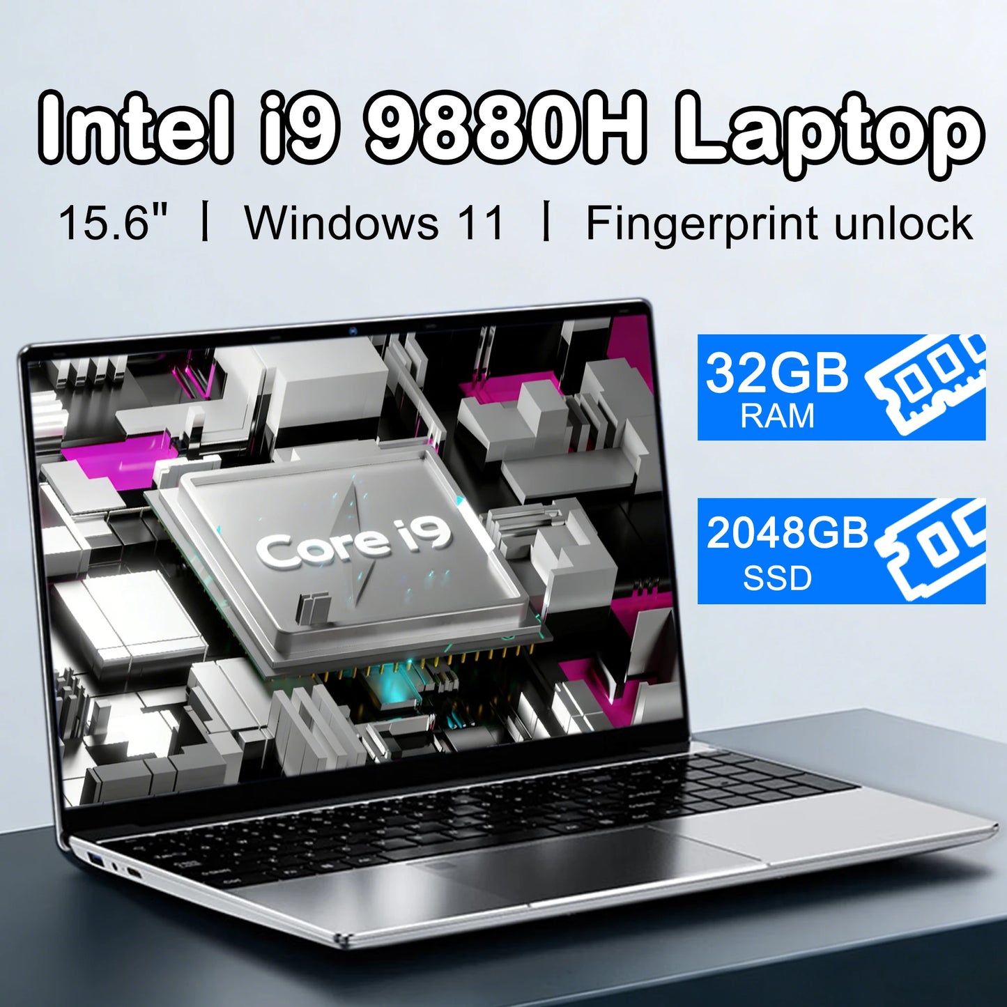 New 15.6 " Laptop Intel Core i9-9880H 32GB RAM 2TB SSD Ultra Slim Gaming Laptop 1920*1080 Windows 11 Office Study Home Use