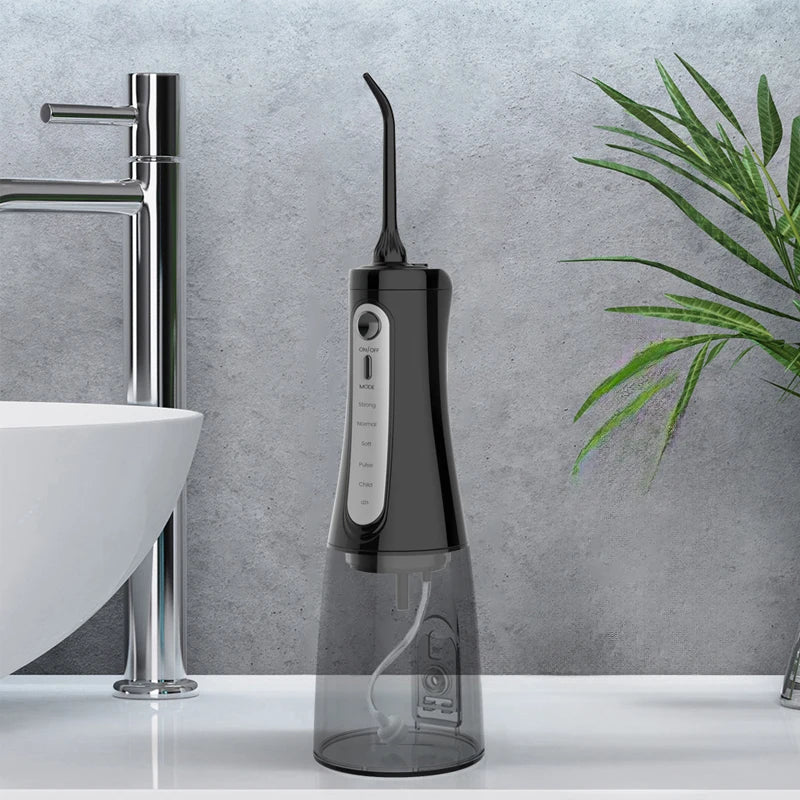 Oral Irrigator Water Dental Flosser – 350ml, 5 Modes, IPX7, 6 Nozzles, Rechargeable