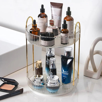 360° Rotating Makeup Organizer | 2-Layer Vanity Skincare & Cosmetic Storage