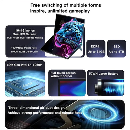 GLF-S1 Dual Screen Laptop 16"+16" — Intel i5-12450H, DDR4, Up to 2TB M.2 SSD, Windows 11