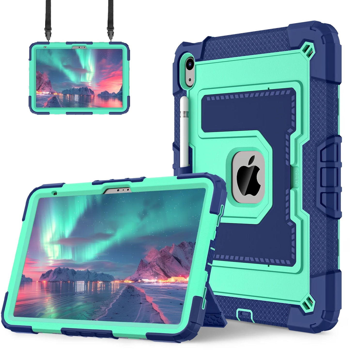 Hybrid 3-Layer Shockproof iPad Case with Shoulder Strap – 11" 2025 / 10.9" 2022