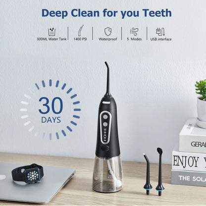 Oral Irrigator USB Rechargeable Water Flosser 300ml – Portable Dental Water Jet for Teeth & Oral Care