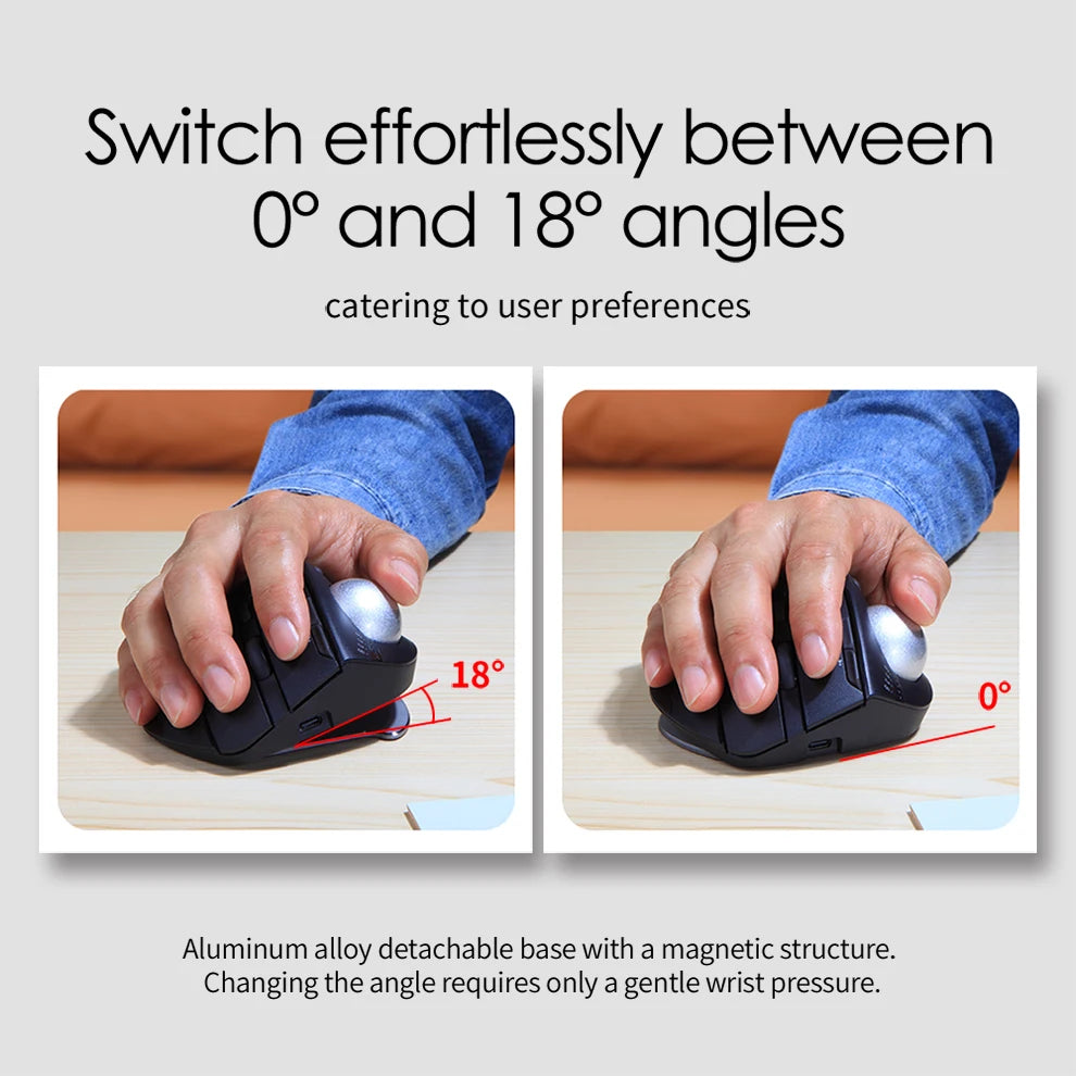 Wireless Bluetooth Trackball Mouse – RGB, 2.4G, Ergonomic, 3-Device Connection for PC & iPad