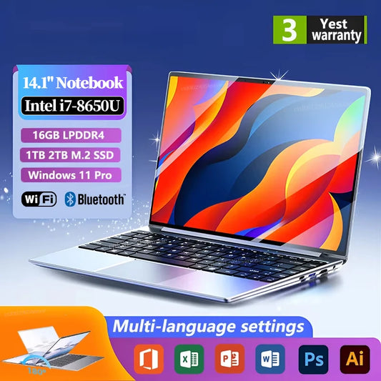 14.1" Portable Laptop Windows 11 — Intel Core i7 8650U, 32GB RAM, 2TB, 1080P Gaming Notebook