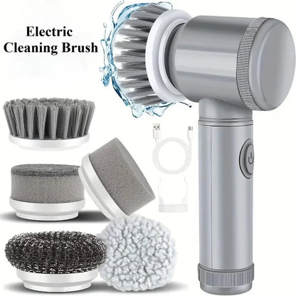 Electric Spin Scrubber by R.E.D. Shopping, cordless bathroom cleaning brush with five replaceable heads for easy cleaning.
