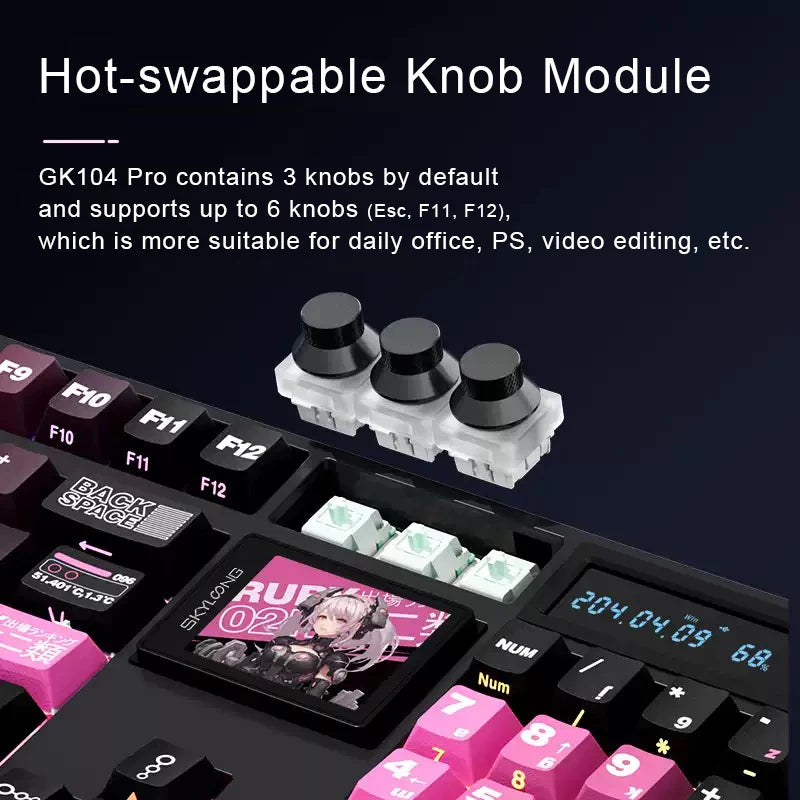 SKYLOONG GK104 Pro Full-Size Wireless Mechanical Keyboard – 104 Key, Hot-Swap, RGB, Macro Knob