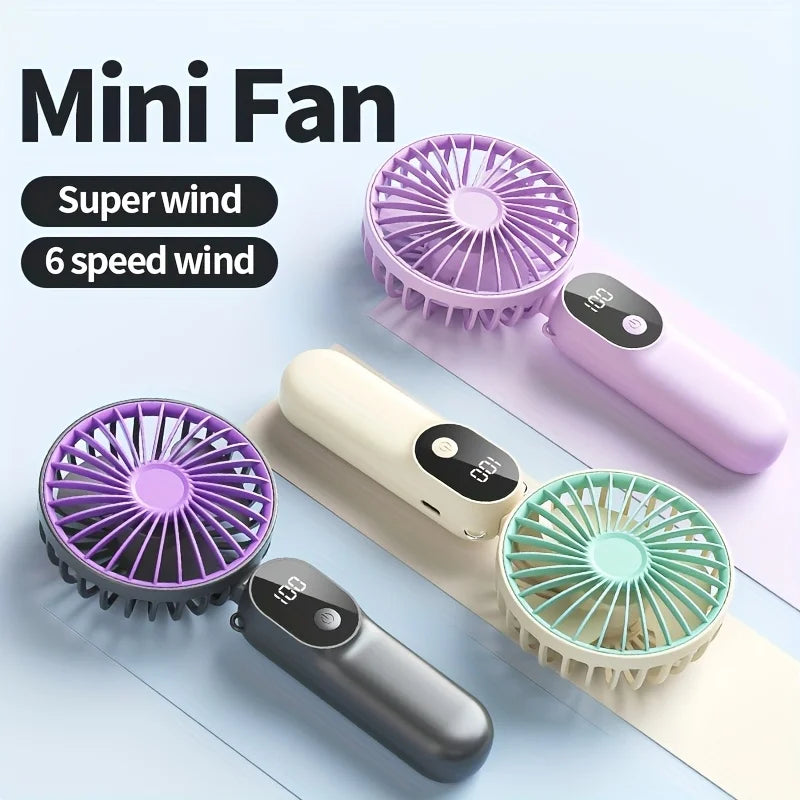 Mini Portable USB Fan | 6 Speeds | Digital Display | Foldable 3-in-1 | Handheld, Neck & Desktop | Outdoor