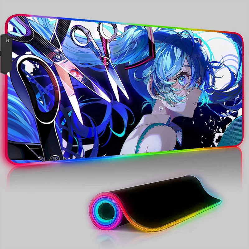Kawaii Pink Hatsune Miku Anime RGB Mouse Pad – XXL LED Gaming Deskmat, Keyboard Carpet