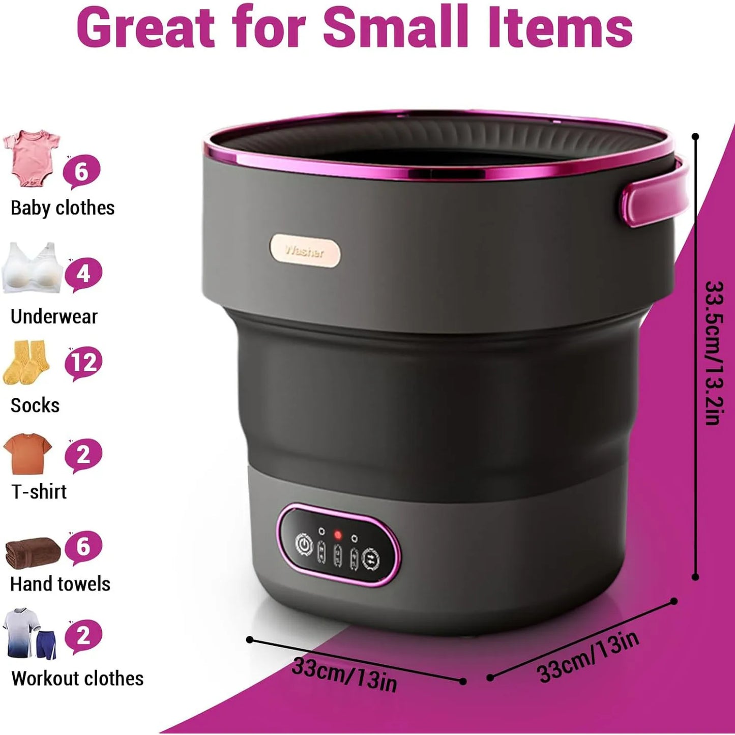 13L Portable Washing Machine – Foldable Mini Washer, 4 Modes, Spin Basket, Deep Cleaning