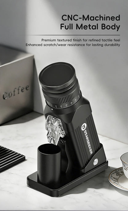 STARSEEKER E64 Electric Coffee Grinder | 64mm Titanium Flat Burr | Stepless | Black / Silver / White