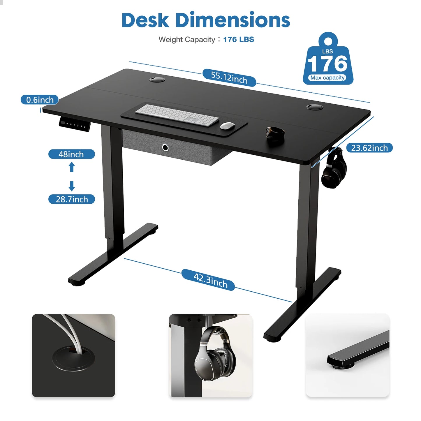 JHK Electric Standing Desk – Height Adjustable 55x24" Ergonomic Home Office Workstation