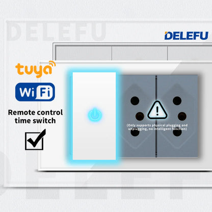 DELEFU Tempered Glass Smart Wall Socket with USB-C | Tuya WiFi | 10A–20A