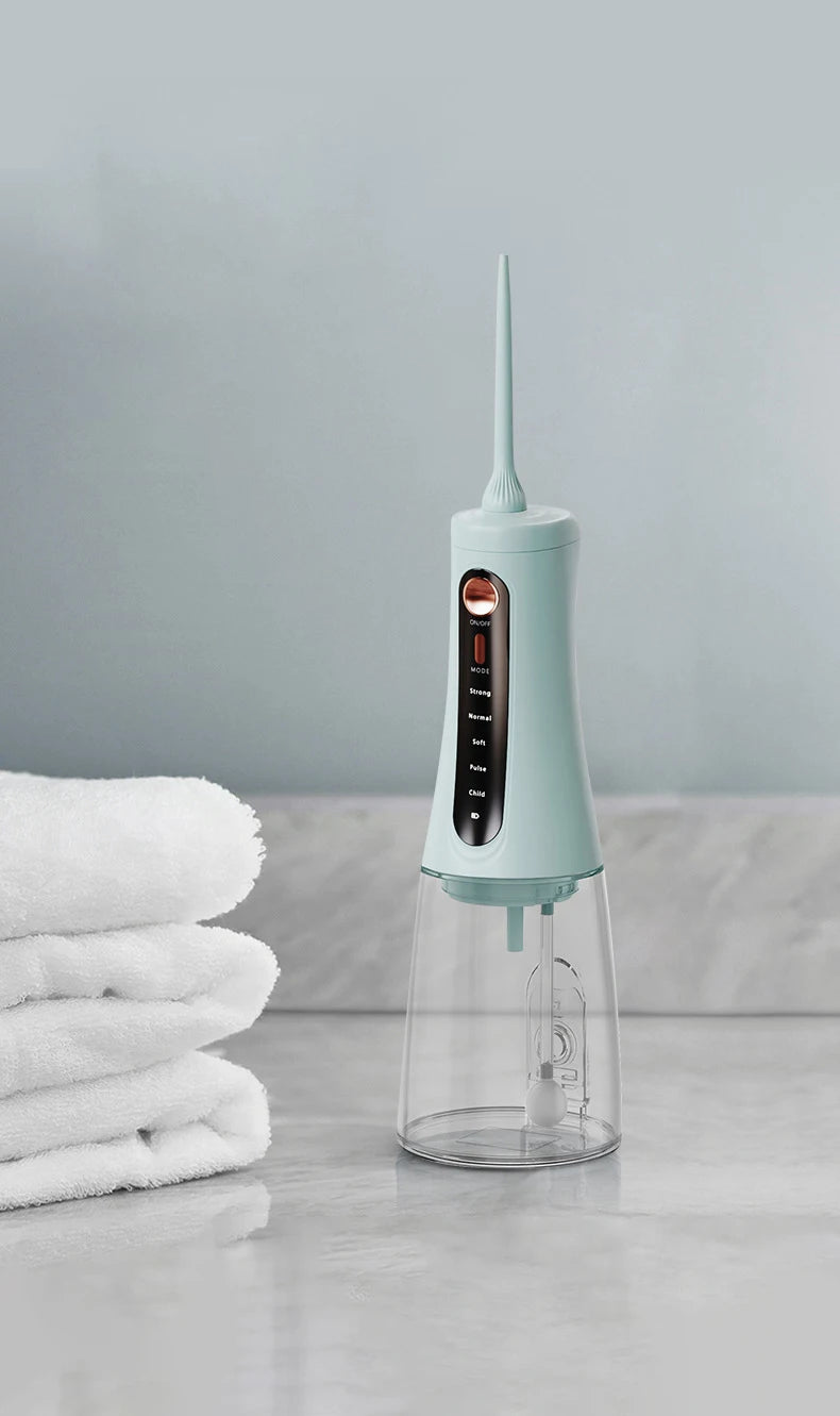 Oral Irrigator Water Dental Flosser – 350ml, 5 Modes, IPX7, 6 Nozzles, Rechargeable