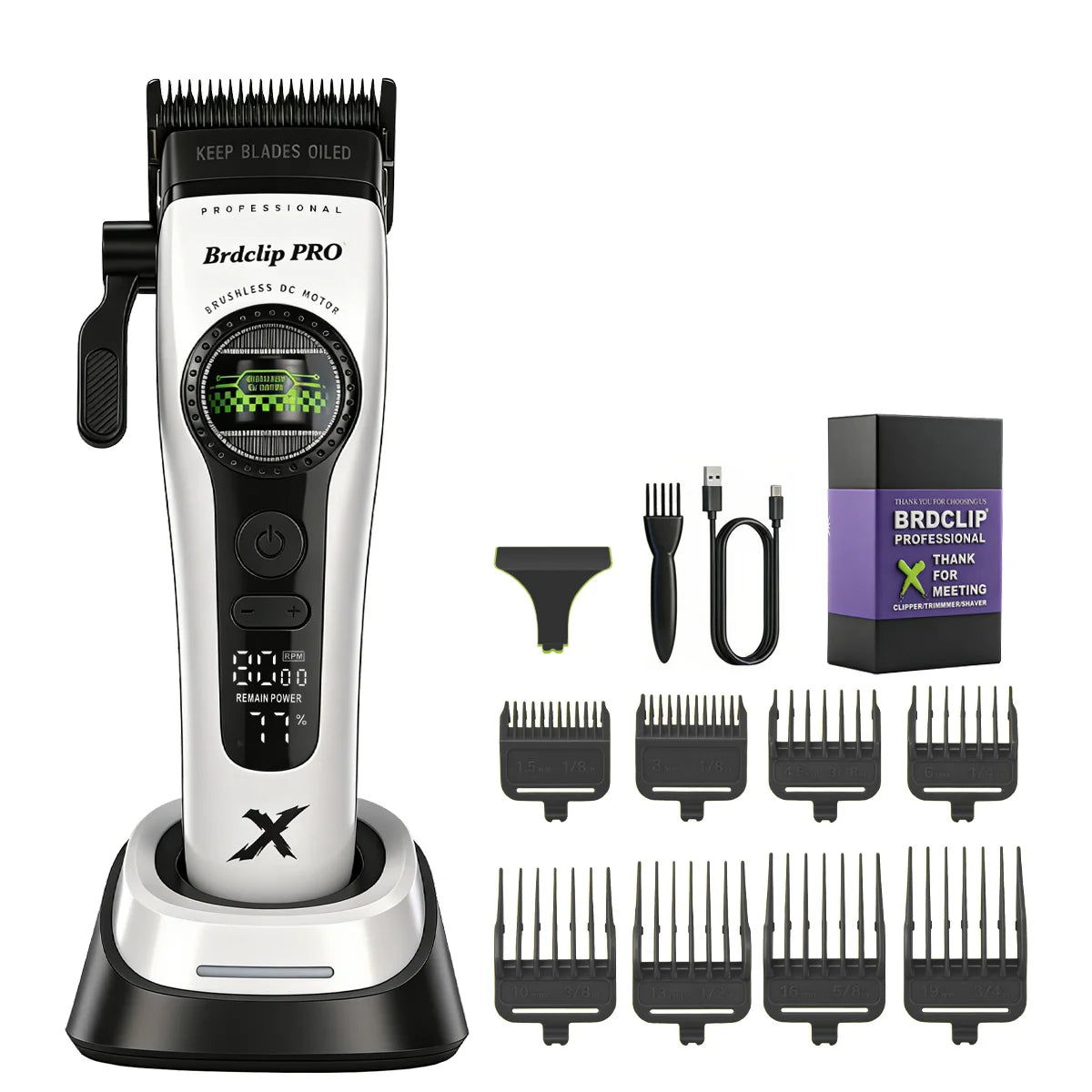 BRDCLIP 898C Professional Hair Clipper – 8000 RPM, DLC Blade, 160min Runtime, Barber & Home Use