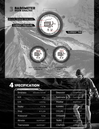 NORTH EDGE Military Smart Watch – Altimeter, Barometer, Thermometer, Compass, 50m Waterproof